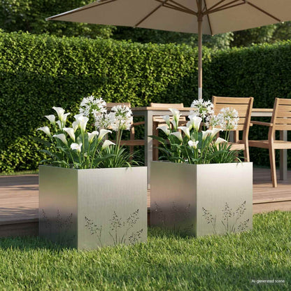 Vaso da giardino 2 pz Argento 50 x 50 x 49 cm Acciaio zincato