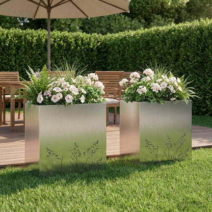 Vaso da giardino 2 pz Argento 50 x 30 x 49 cm Acciaio zincato | homemem39