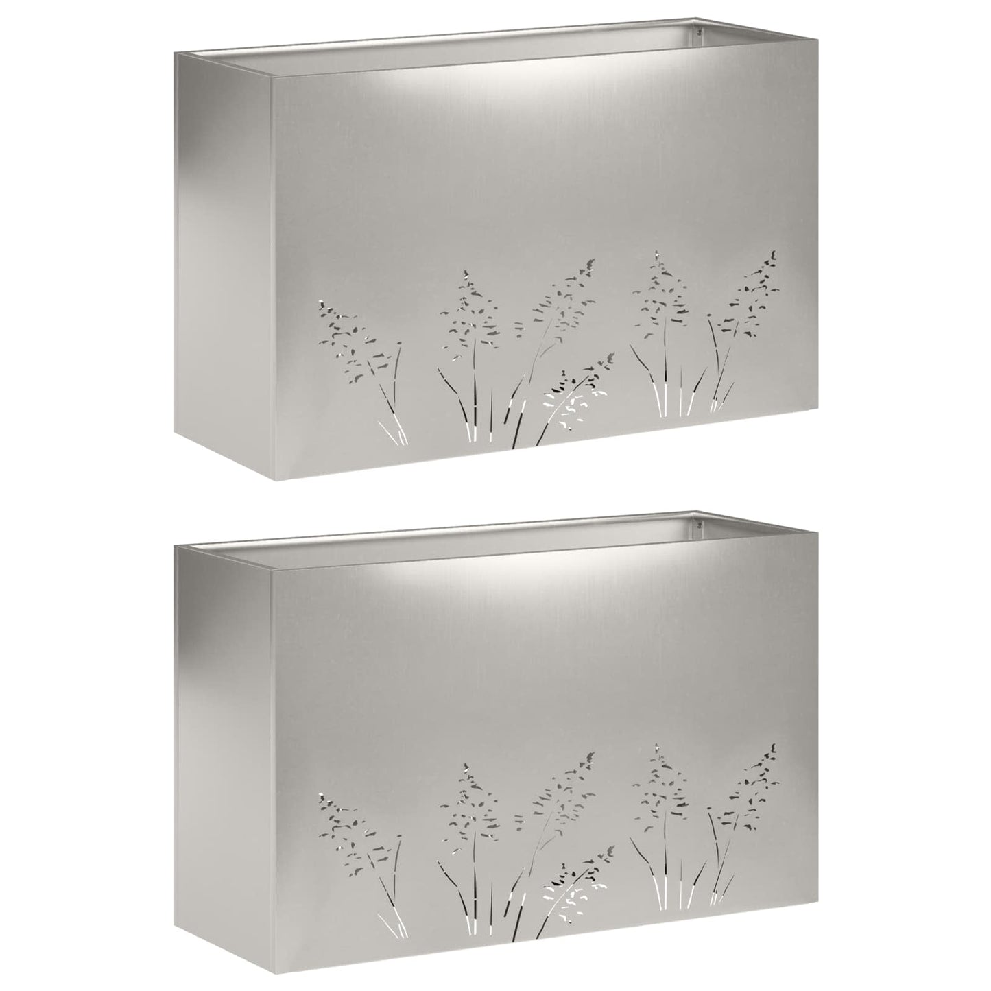Vaso da giardino 2 pz Argento 80 x 30 x 49 cm Acciaio Inox | homemem39