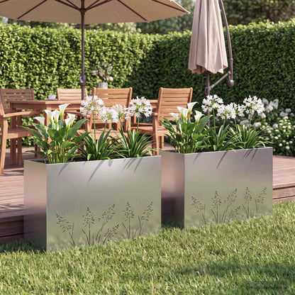 Vaso da giardino 2 pz Argento 80 x 30 x 49 cm Acciaio zincato