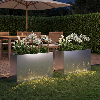 Vaso da giardino 2 pz Argento 80 x 30 x 49 cm Acciaio zincato | homemem39