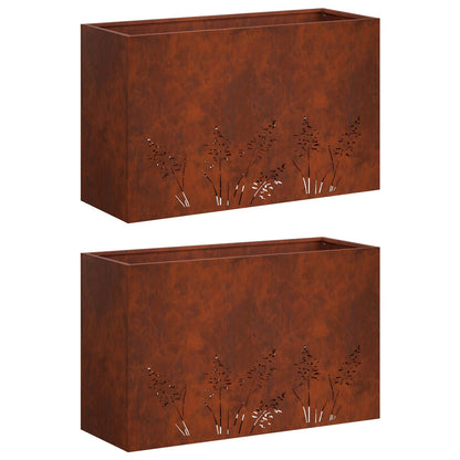 Vaso da giardino 2 pz Ruggine 80 x 30 x 49 cm Acciaio Corten | homemem39
