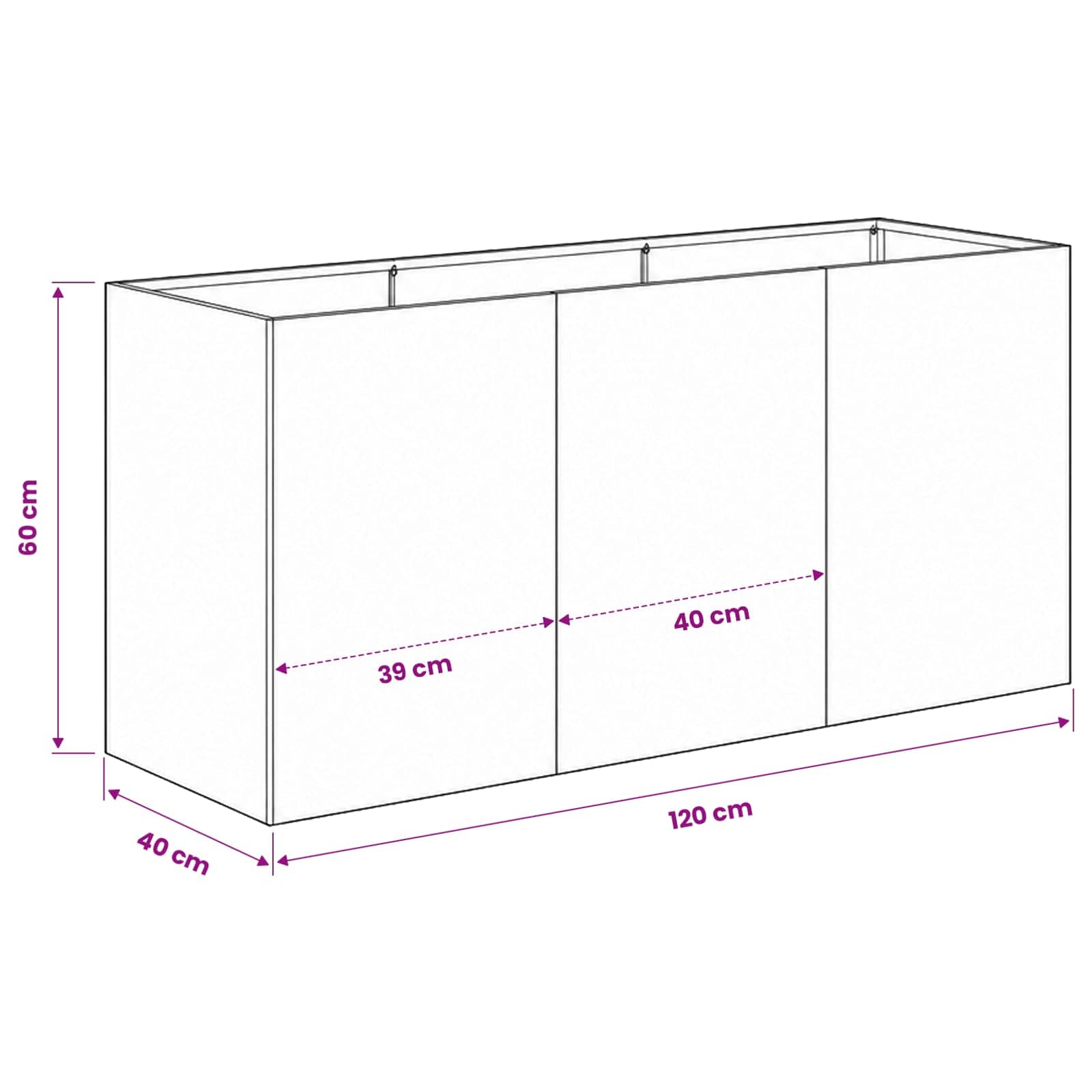 Vaso da giardino Antracite 120 x 40 x 60 cm | homemem39
