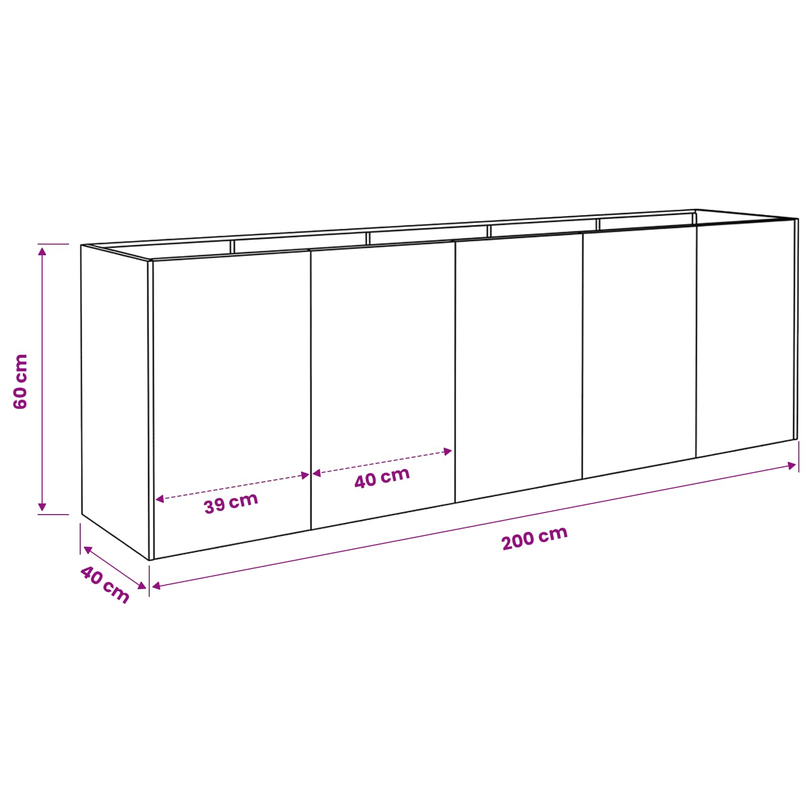 Vaso da giardino Argento 200 x 40 x 60 cm Acciaio Inox | homemem39