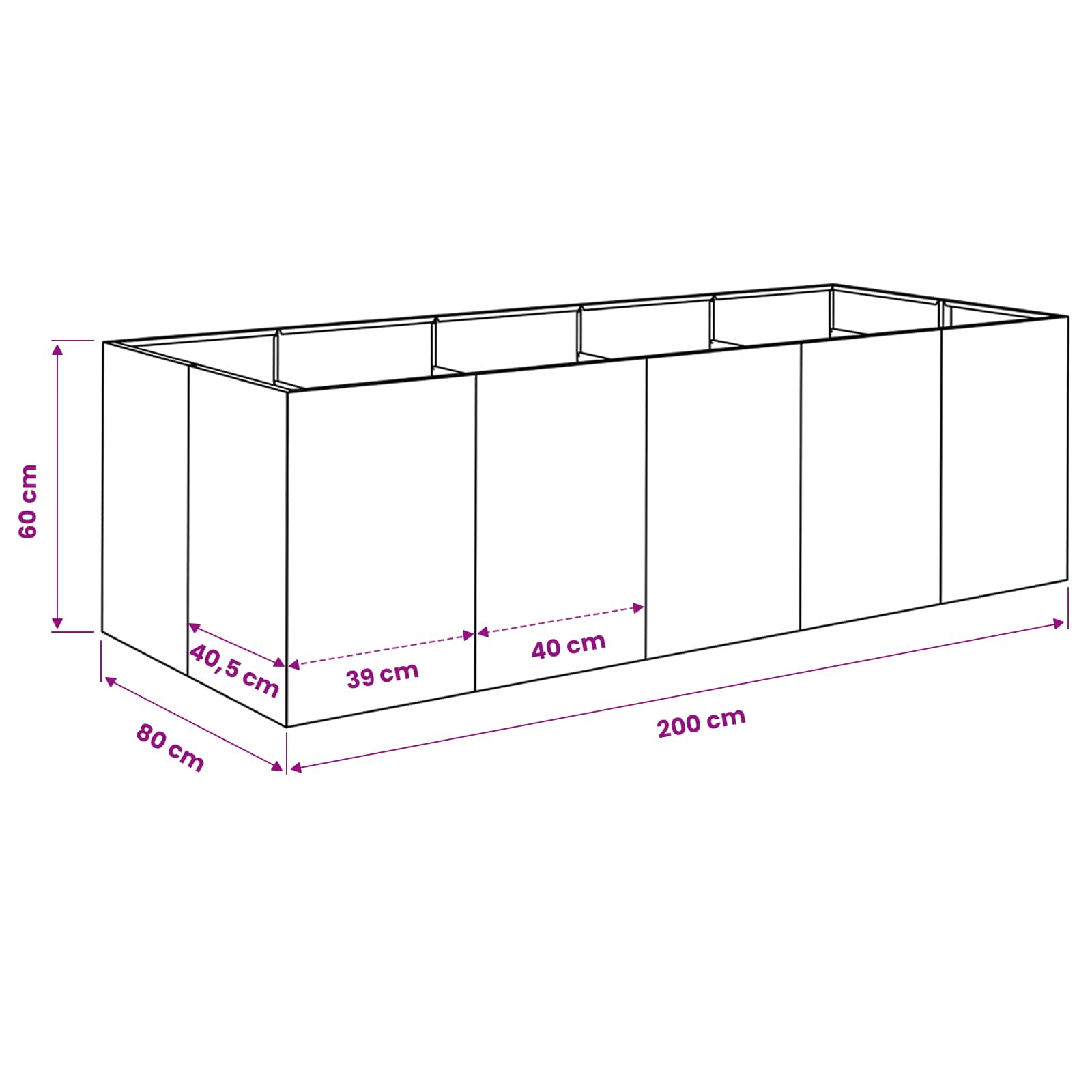 Vaso da giardino Ruggine 200 x 80 x 60 cm Acciaio Corten | homemem39