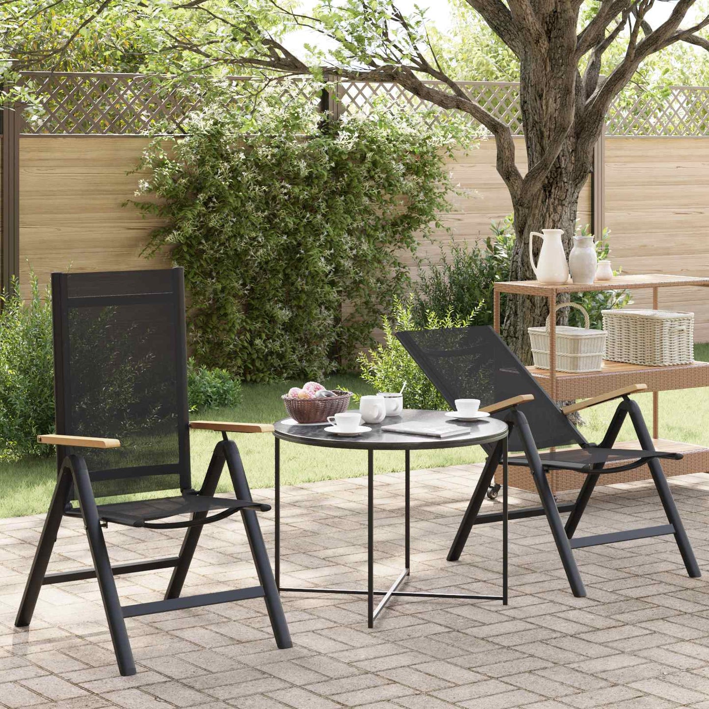 Sedie da giardino reclinabili 2 pcs Nero 58 x 73 x 111,5 cm | homemem39