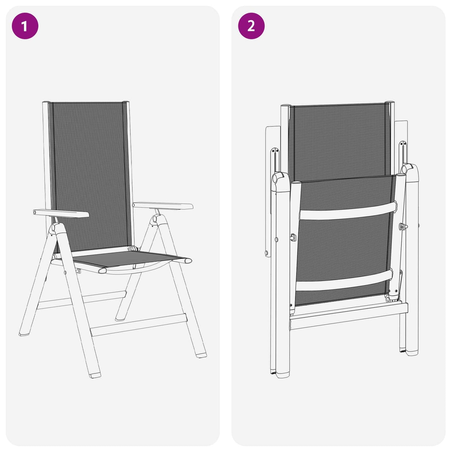 Sedie da giardino reclinabili 2 pcs Nero 58 x 73 x 111,5 cm | homemem39