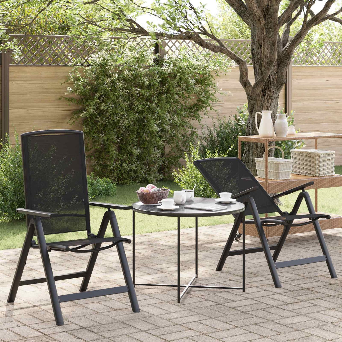 Sedie da giardino reclinabili 2 pcs Nero 58 x 71 x 112 cm | homemem39