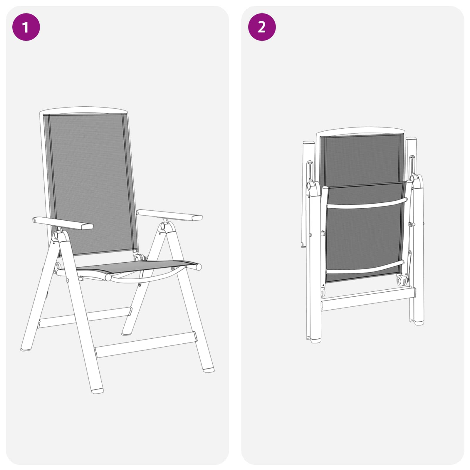 Sedie da giardino reclinabili 2 pcs Nero 58 x 71 x 112 cm | homemem39