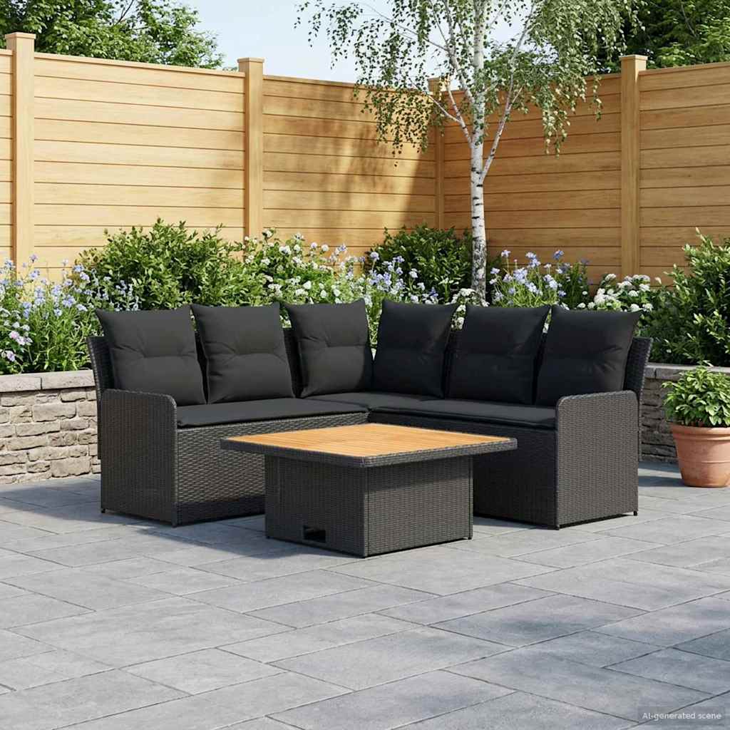Set di Mobili con cuscino 4 pcs Nero Rattan in PE