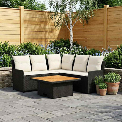 Set di Mobili con cuscino 4 pcs Nero e Crema Rattan in PE | homemem39