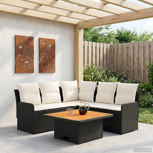 Set di Mobili con cuscino 4 pcs Nero e Crema Rattan in PE