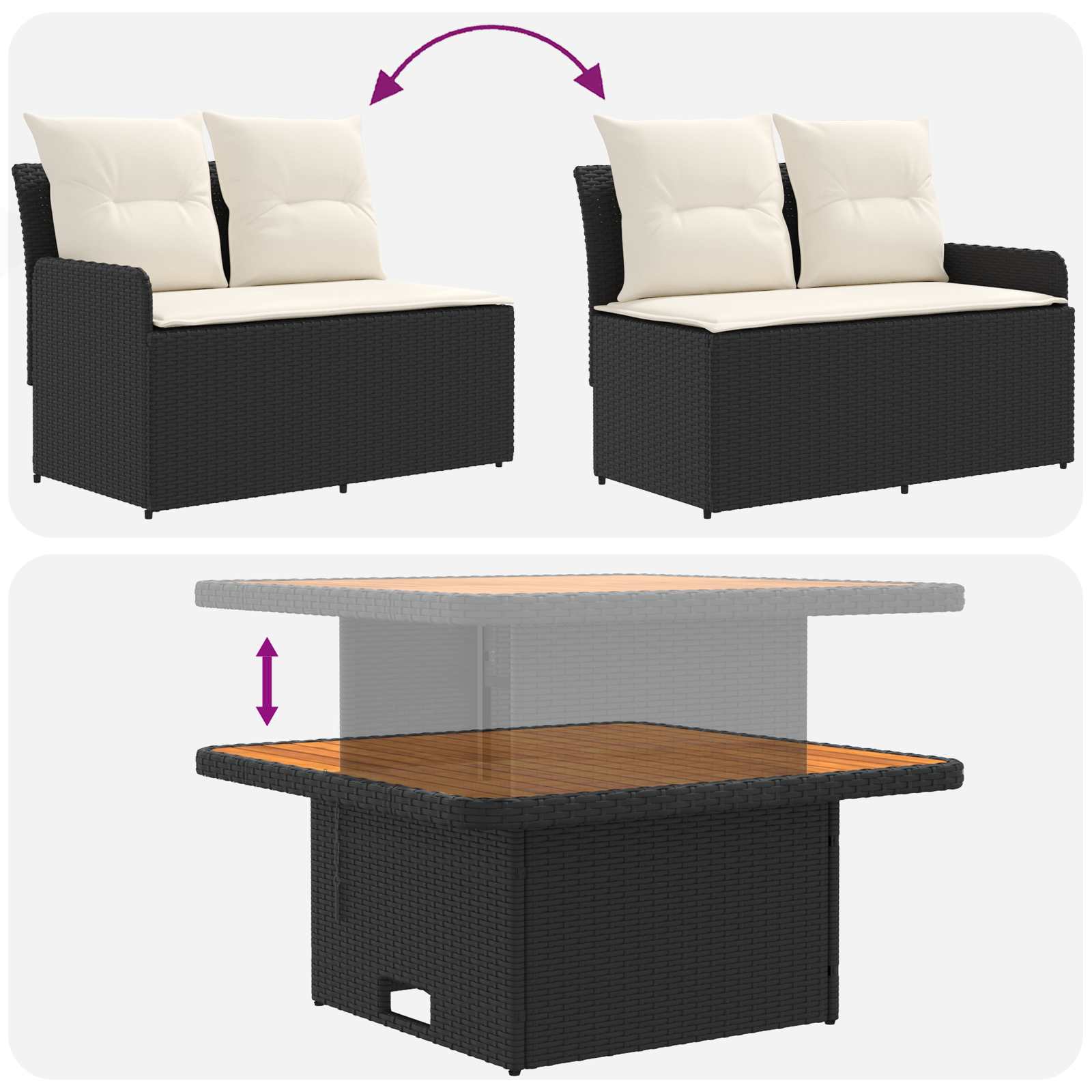 Set di Mobili con cuscino 4 pcs Nero e Crema Rattan in PE | homemem39