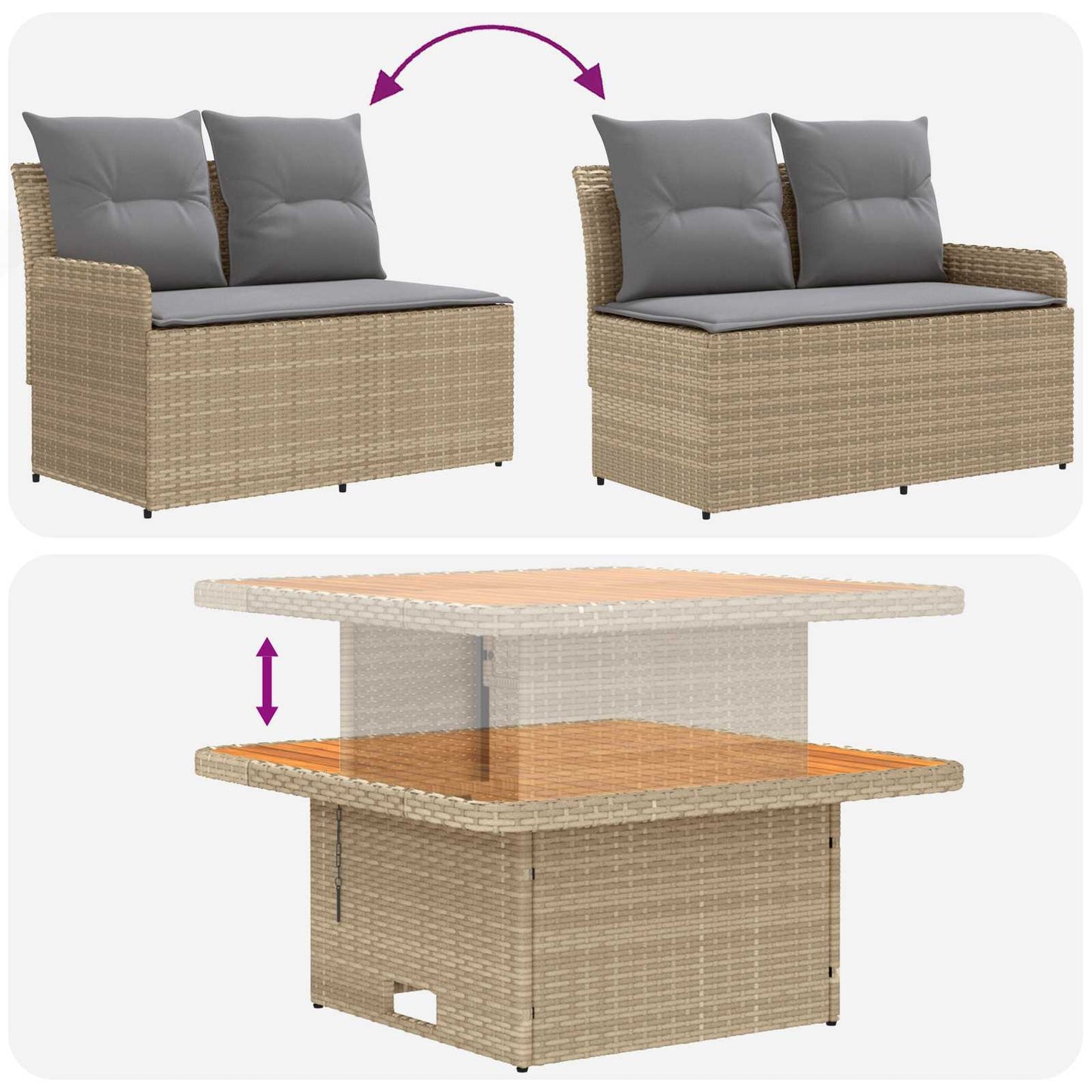 Set di Mobili 4 pcs Beige e Grigio Chiaro Rattan in PE | homemem39
