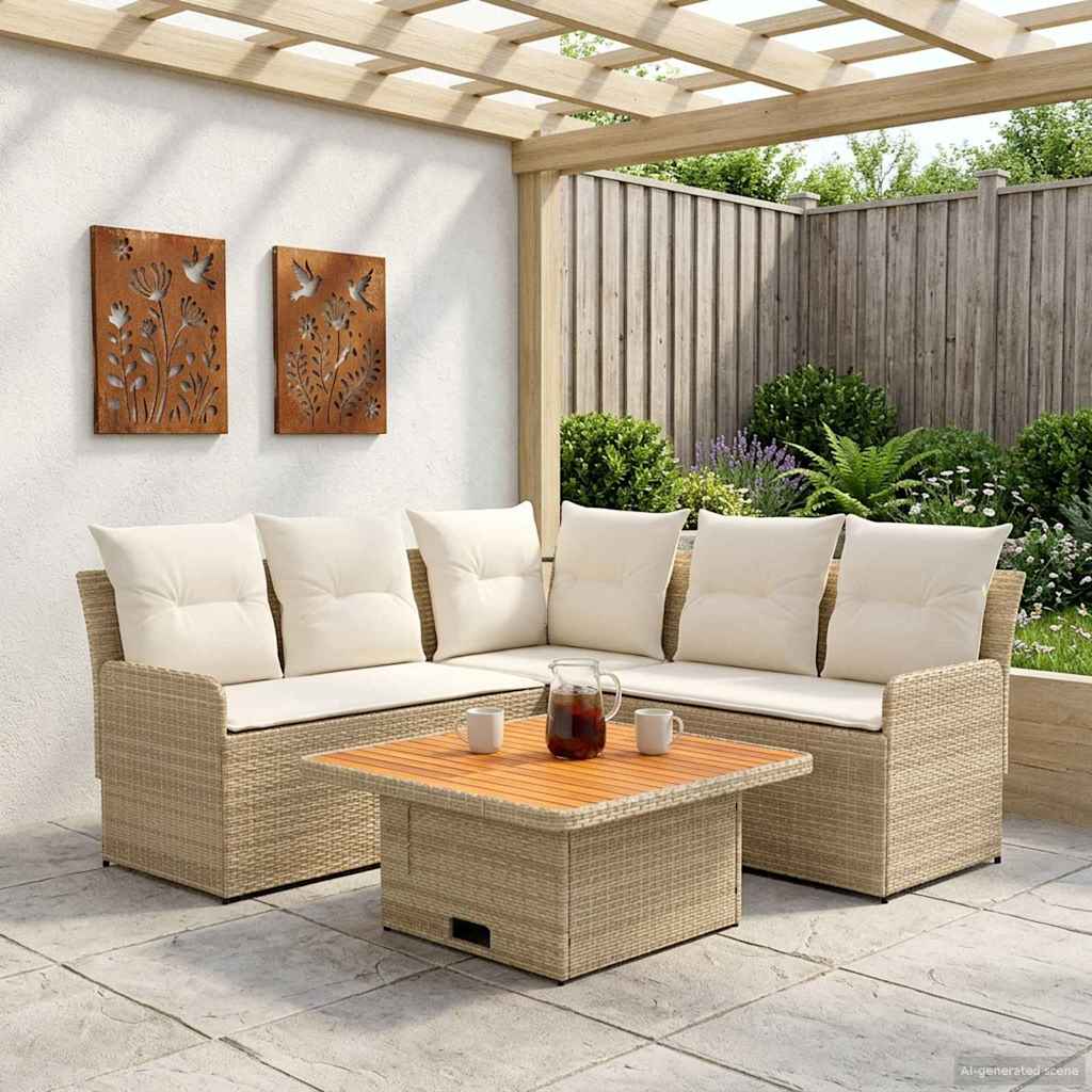 Set di Mobili con cuscino 4 pcs Beige e Crema Rattan in PE | homemem39