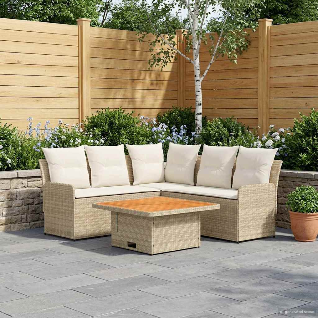 Set di Mobili con cuscino 4 pcs Beige e Crema Rattan in PE | homemem39
