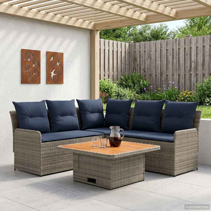 Set di Mobili con cuscino 4 pcs Grigio e Blu Navy Rattan in PE