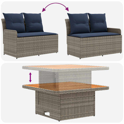 Set di Mobili con cuscino 4 pcs Grigio e Blu Navy Rattan in PE | homemem39