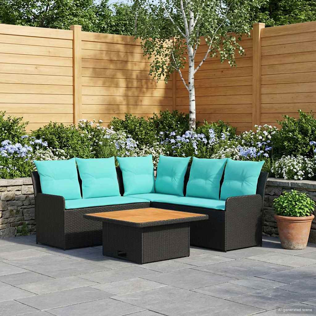 Set di Mobili con cuscino 4 pcs Nero e Turchese Rattan in PE | homemem39