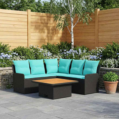 Set di Mobili con cuscino 4 pcs Nero e Turchese Rattan in PE | homemem39