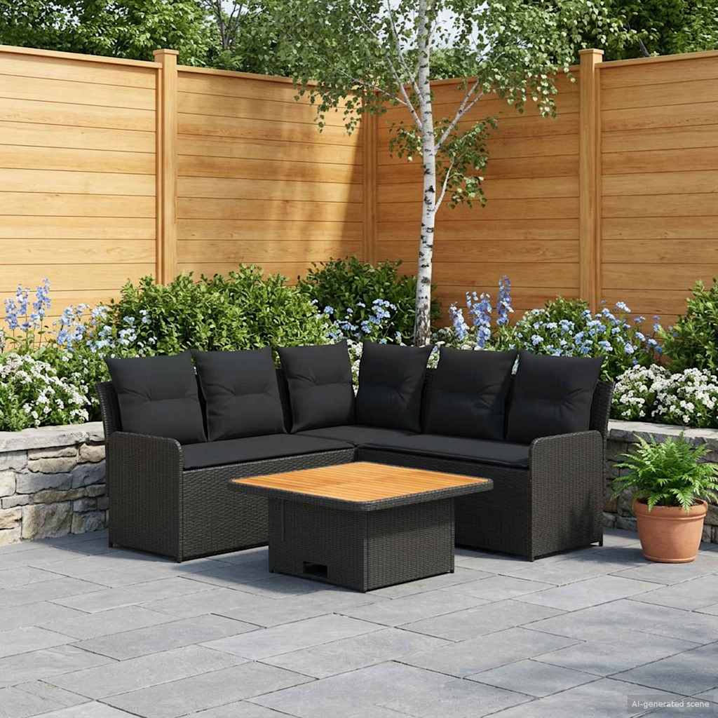 Set di Mobili con cuscino 6 pcs Nero Rattan in PE | homemem39