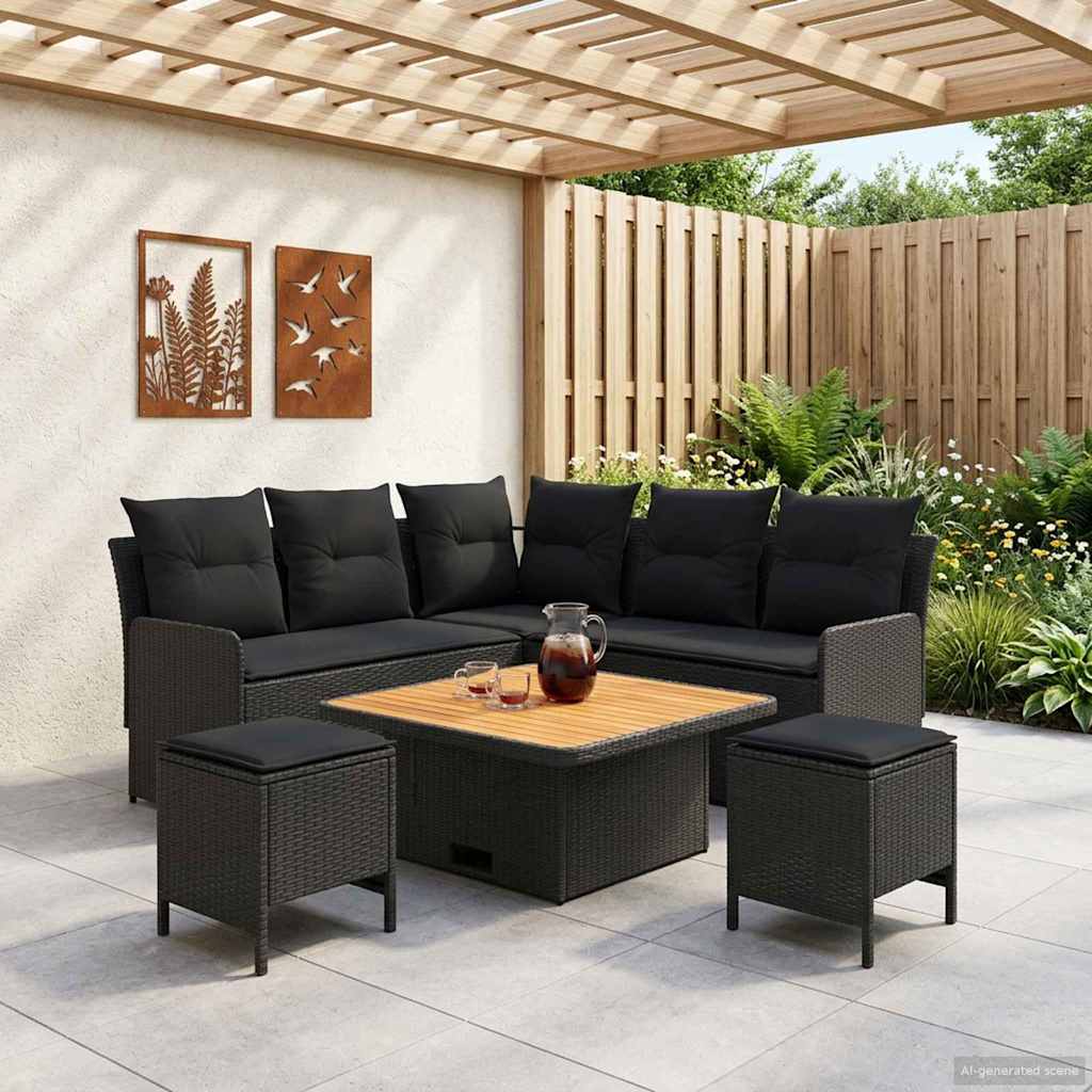 Set di Mobili con cuscino 6 pcs Nero Rattan in PE | homemem39