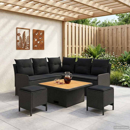 Set di Mobili con cuscino 6 pcs Nero Rattan in PE | homemem39