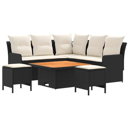 Set di Mobili con cuscino 6 pcs Nero e Crema Rattan in PE