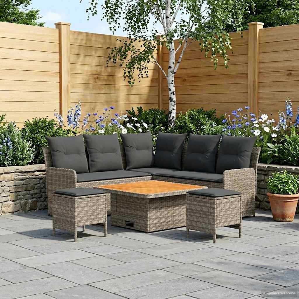Set di Mobili 6 pcs Grigio e Grigio Scuro Rattan in PE