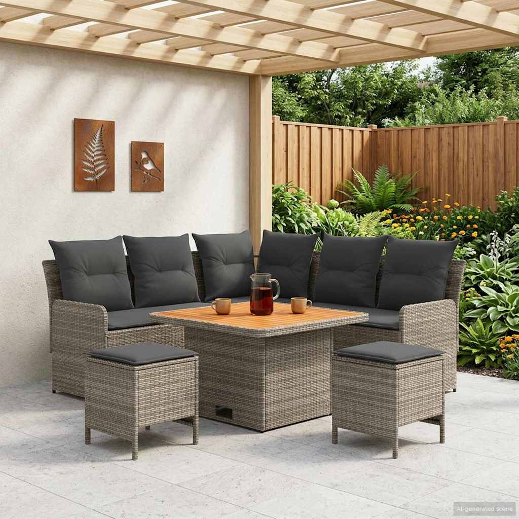 Set di Mobili 6 pcs Grigio e Grigio Scuro Rattan in PE
