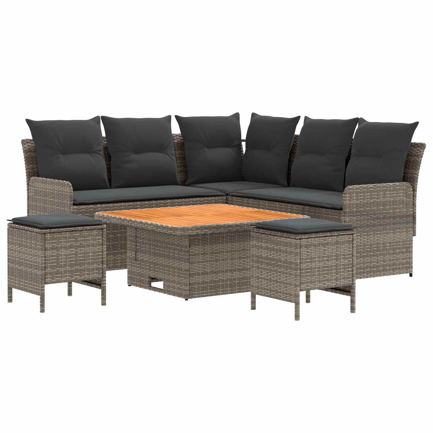 Set di Mobili 6 pcs Grigio e Grigio Scuro Rattan in PE