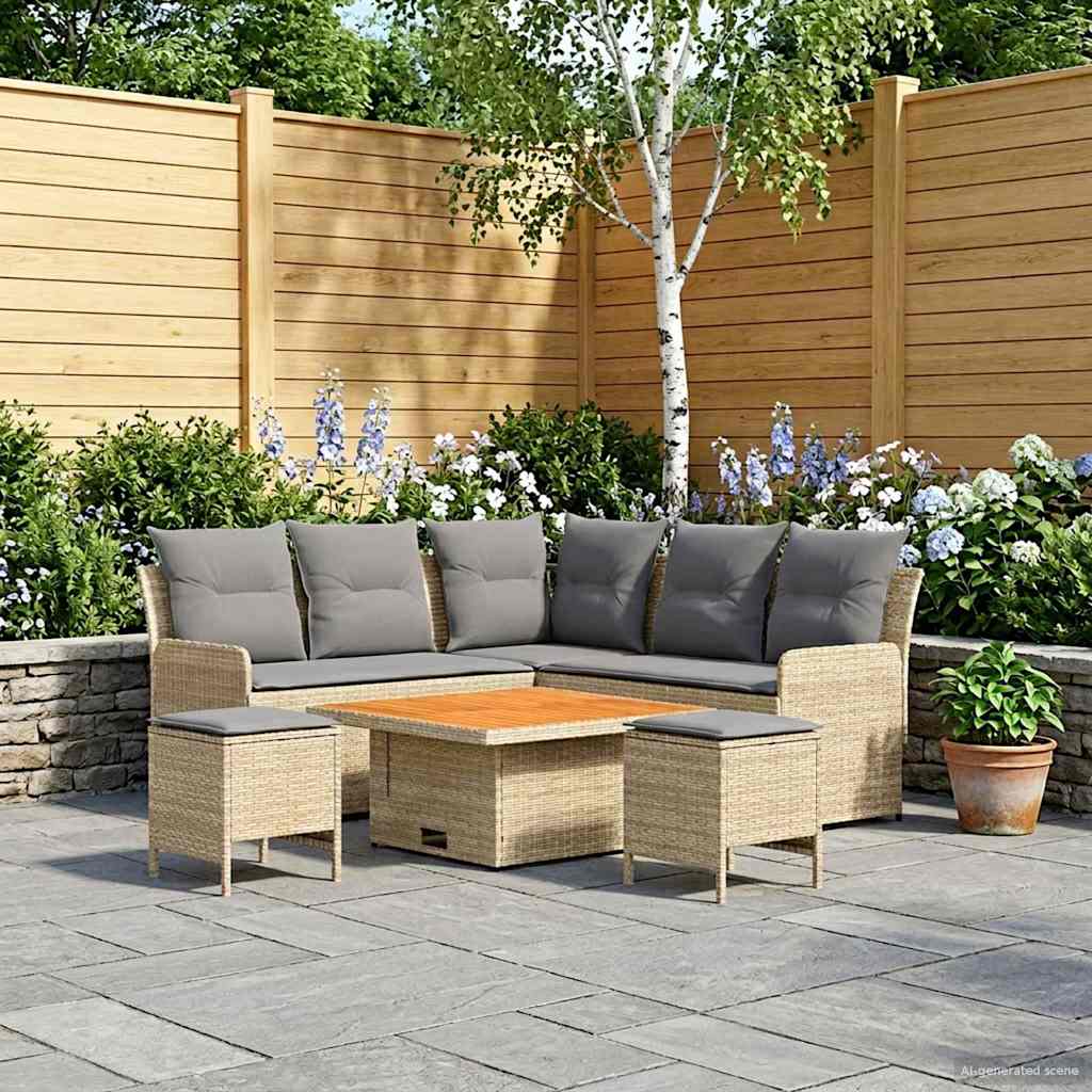 Set di Mobili 6 pcs Beige e Grigio Chiaro Rattan in PE | homemem39