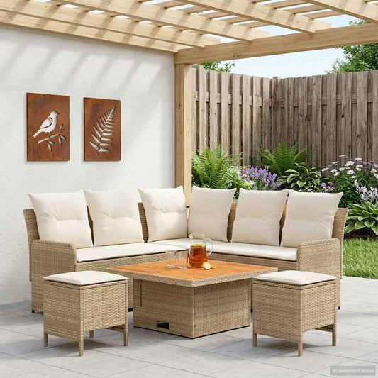 Set di Mobili con cuscino 6 pcs Beige e Crema Rattan in PE | homemem39