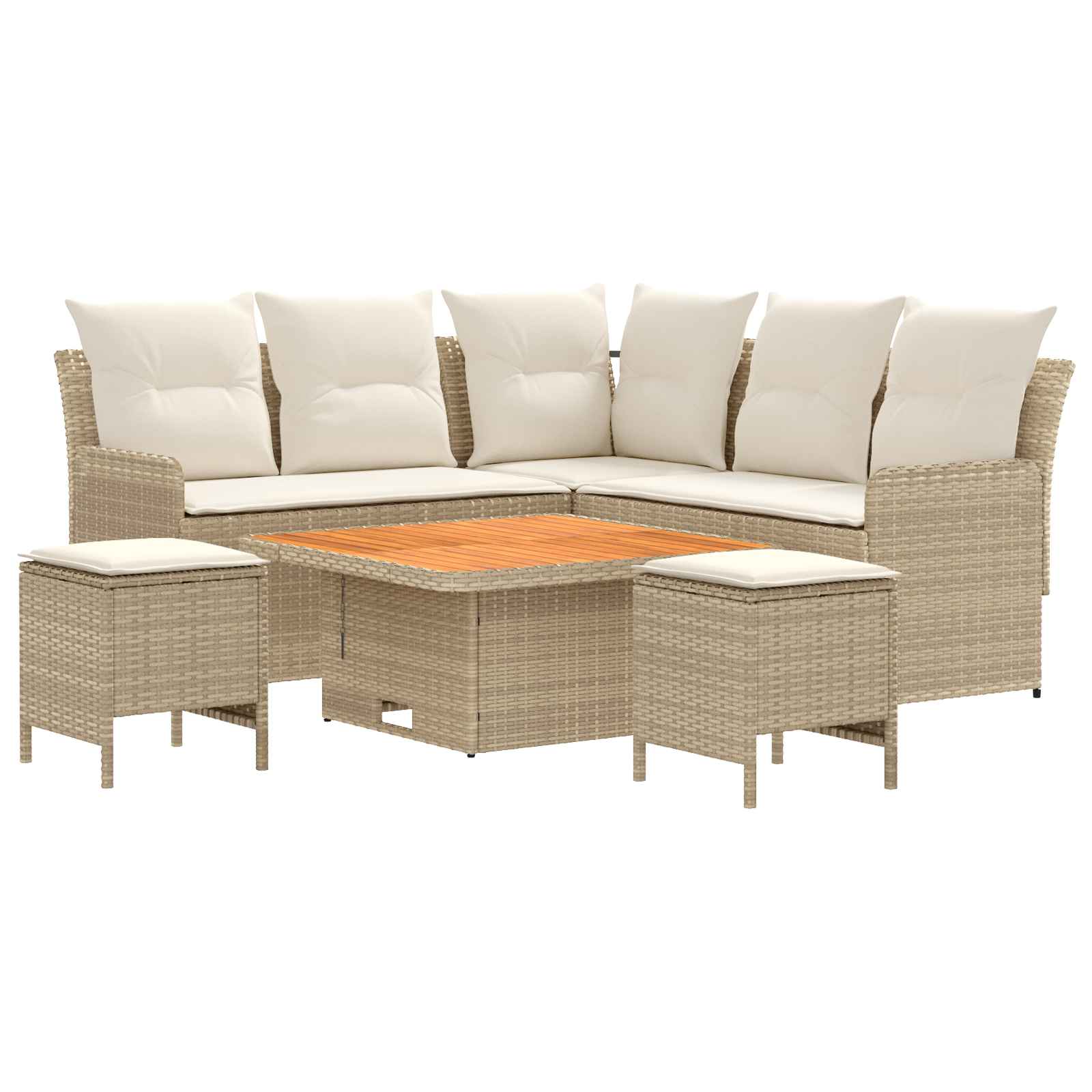 Set di Mobili con cuscino 6 pcs Beige e Crema Rattan in PE | homemem39