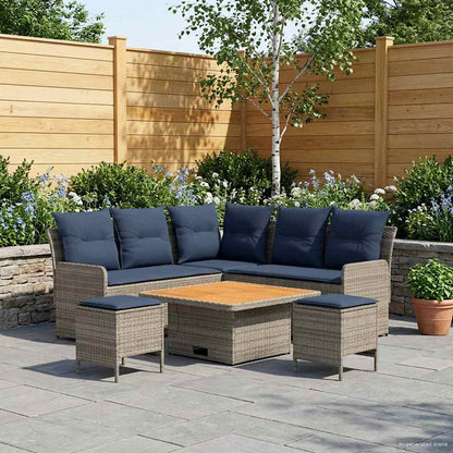 Set di Mobili con cuscino 6 pcs Grigio e Blu Navy Rattan in PE