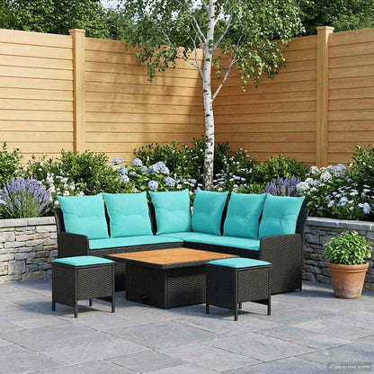 Set di Mobili con cuscino 6 pcs Nero e Turchese Rattan in PE | homemem39