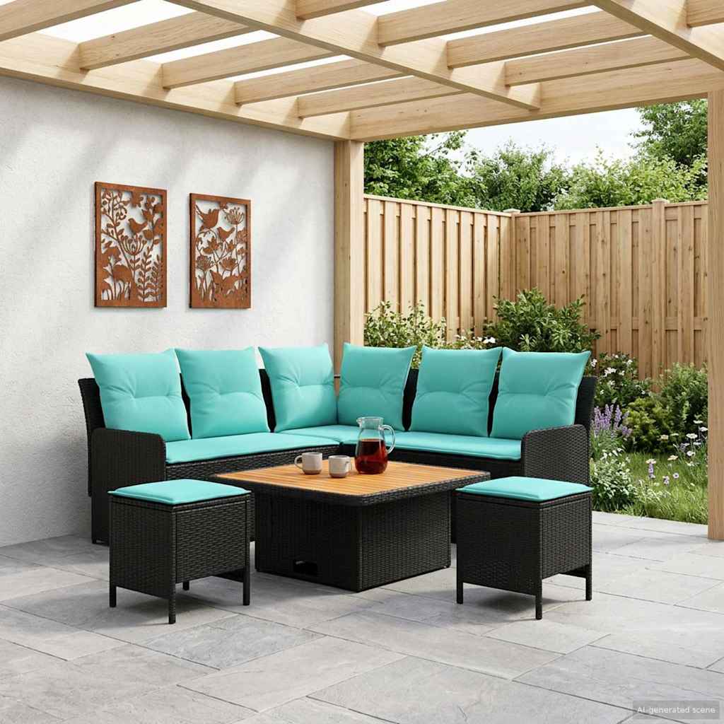 Set di Mobili con cuscino 6 pcs Nero e Turchese Rattan in PE | homemem39
