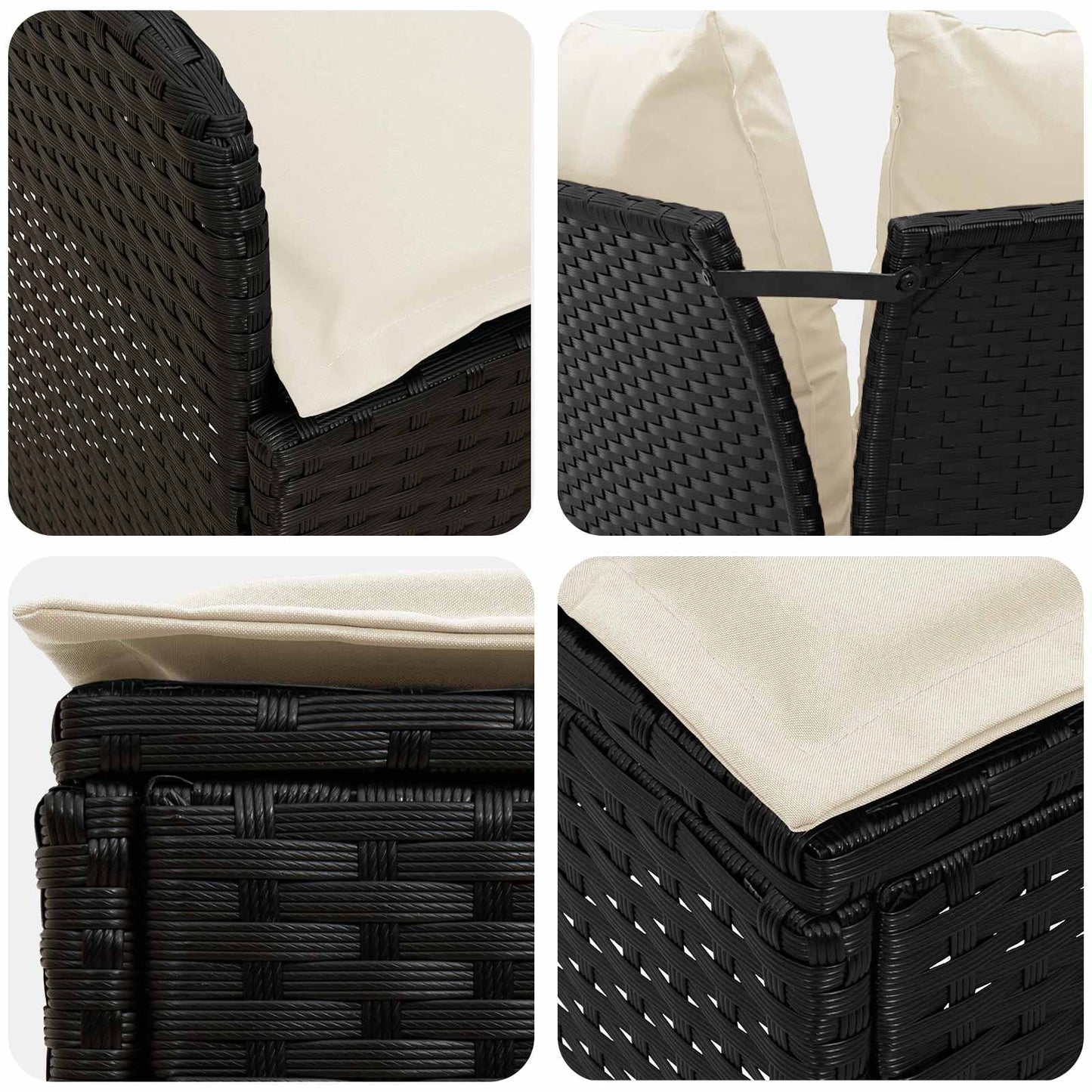 Set di Mobili con cuscino 7 pcs Nero e Crema Rattan in PE | homemem39