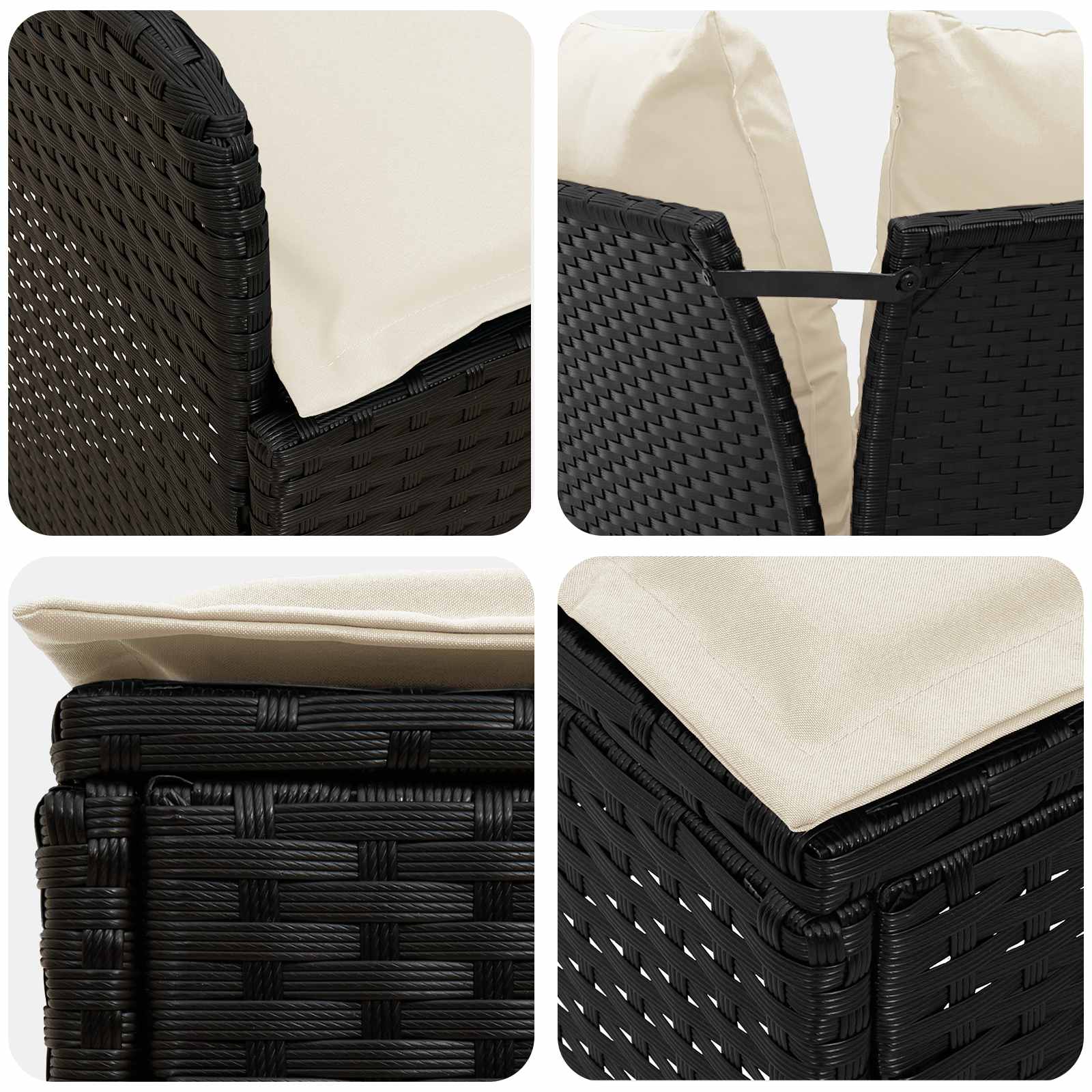 Set di Mobili con cuscino 7 pcs Nero e Crema Rattan in PE | homemem39