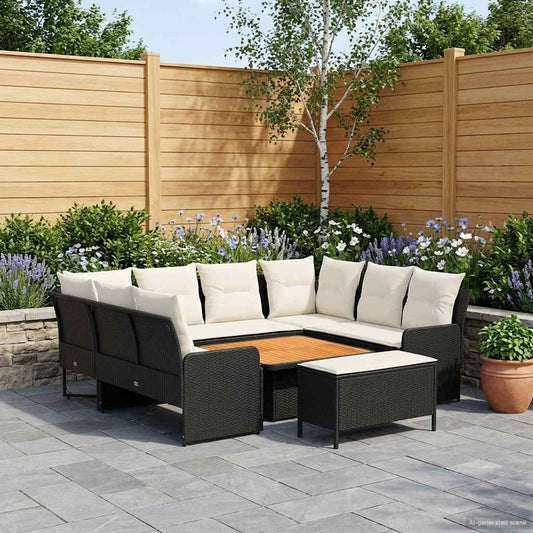 Set di Mobili con cuscino 7 pcs Nero e Crema Rattan in PE