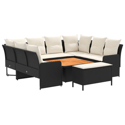 Set di Mobili con cuscino 7 pcs Nero e Crema Rattan in PE | homemem39