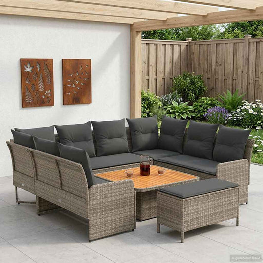 Set di Mobili 7 pcs Grigio e Grigio Scuro Rattan in PE