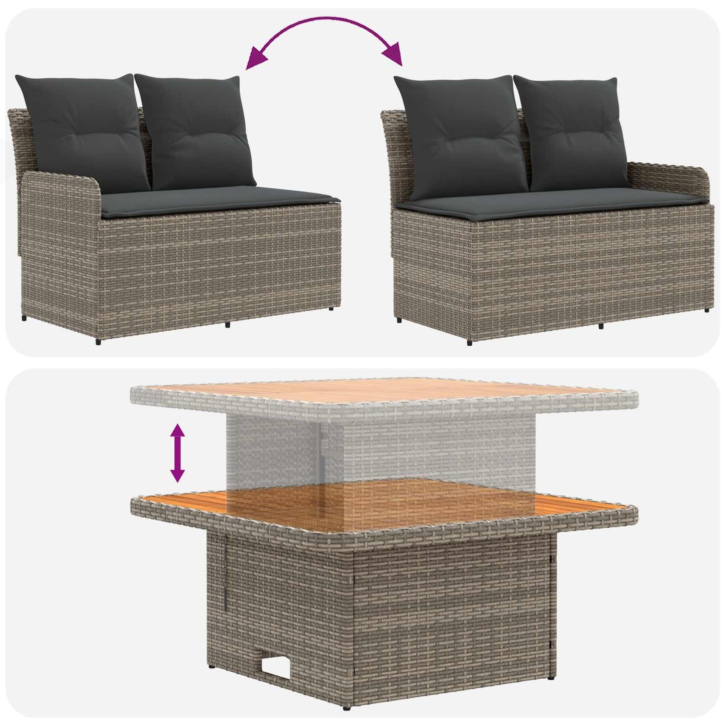 Set di Mobili 7 pcs Grigio e Grigio Scuro Rattan in PE
