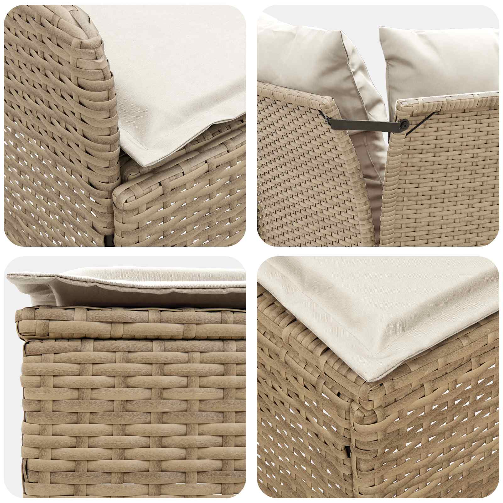 Set di Mobili con cuscino 7 pcs Beige e Crema Rattan in PE | homemem39