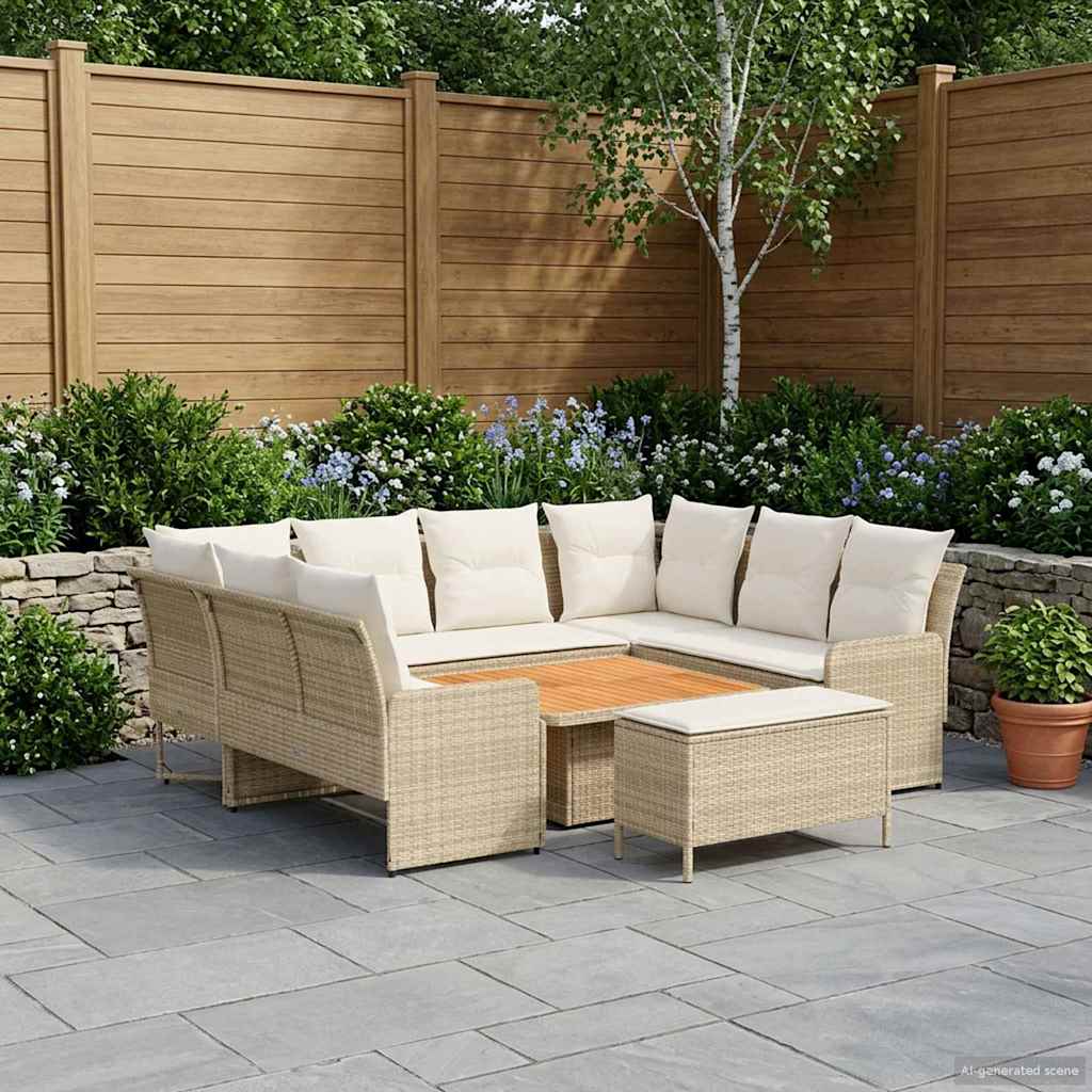 Set di Mobili con cuscino 7 pcs Beige e Crema Rattan in PE | homemem39