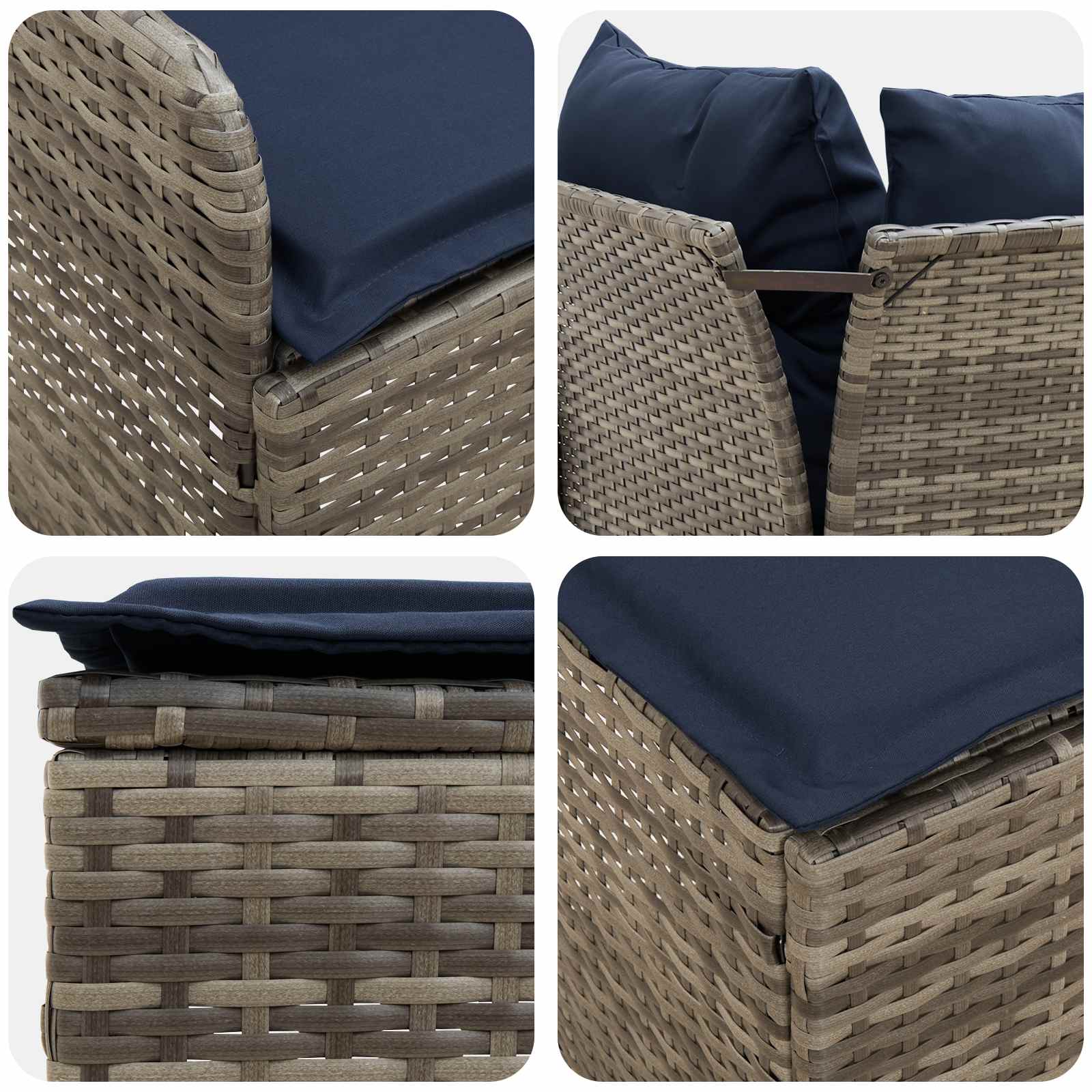 Set di Mobili con cuscino 7 pcs Grigio e Blu Navy Rattan in PE | homemem39