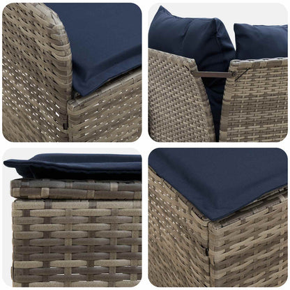 Set di Mobili con cuscino 7 pcs Grigio e Blu Navy Rattan in PE | homemem39