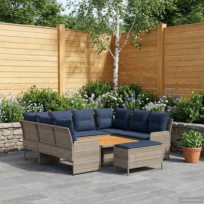 Set di Mobili con cuscino 7 pcs Grigio e Blu Navy Rattan in PE | homemem39