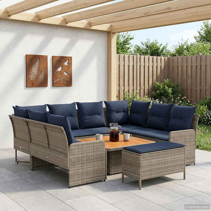 Set di Mobili con cuscino 7 pcs Grigio e Blu Navy Rattan in PE | homemem39