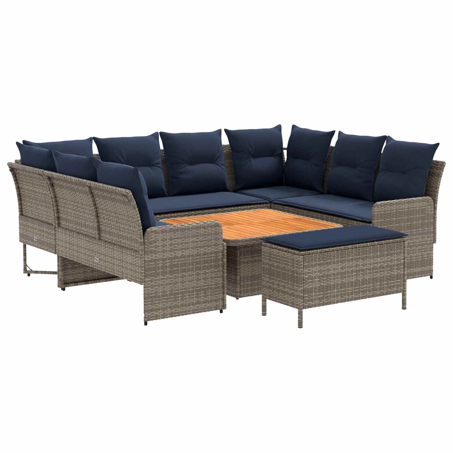 Set di Mobili con cuscino 7 pcs Grigio e Blu Navy Rattan in PE | homemem39